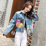 Bohemian denim jacket cartoon print jacket