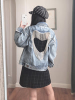 Denim jacket with diamond tassels