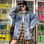 Ripped Denim Jacket Female Bf Hong Kong Style Jacket