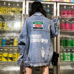 Ripped Denim Jacket Female Bf Hong Kong Style Jacket