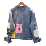 Bohemian denim jacket cartoon print jacket