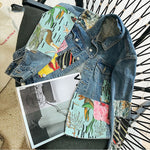 Bohemian denim jacket cartoon print jacket