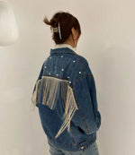 Women's denim jacket with diamond tassels