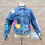 Bohemian denim jacket cartoon print jacket