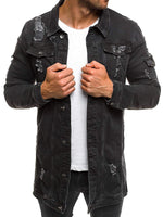 Fashion Men's Mid-length Ripped Denim Jacket