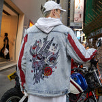 Wash embroidered denim coat