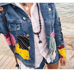 Bohemian denim jacket cartoon print jacket