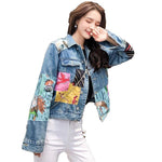 Bohemian denim jacket cartoon print jacket