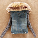 Hot Sale Autumn New cowboy jacket Large fur collar hooded wool sleeve denim jacket Plus size S-5XL ladies fashion jacket