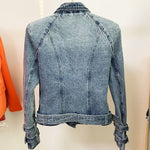 New Locomotive Denim Jacket With Double Row Metal Buckle Washed Denim Jacket