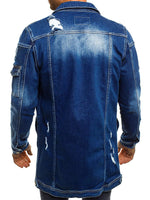 Fashion Men's Mid-length Ripped Denim Jacket