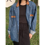 Jacket Women Loose PU Leather Stitching Denim Jacket Women