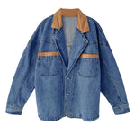 Jacket Women Loose PU Leather Stitching Denim Jacket Women