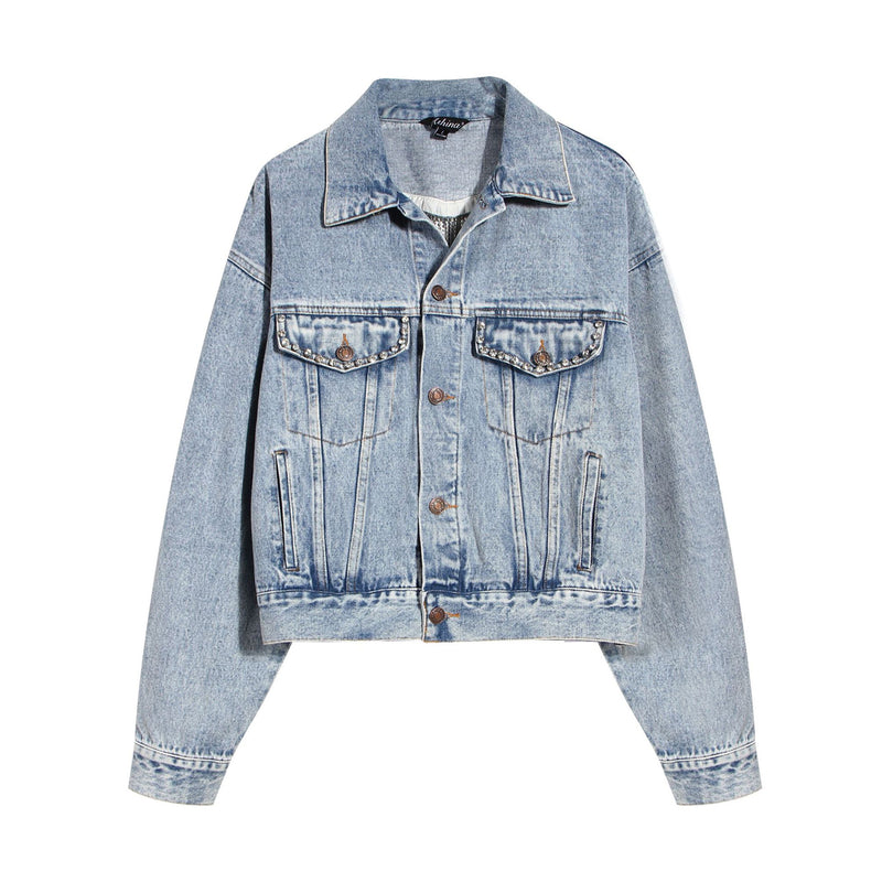 Denim jacket with diamond tassels