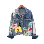 Bohemian denim jacket cartoon print jacket