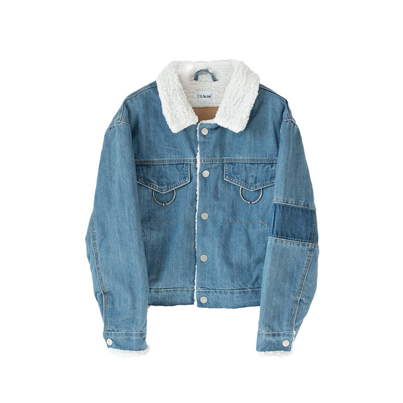 Lamb hair denim jacket female short section thick denim jacket