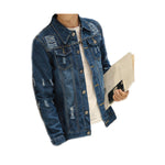 New men's denim jacket with holes for young men