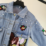 Cartoon Sequin Patch Denim Jacket