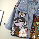 Cartoon Sequin Patch Denim Jacket