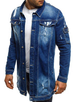 Fashion Men's Mid-length Ripped Denim Jacket